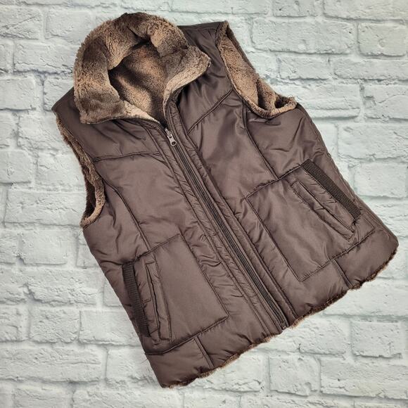Reversible Brown & Faux Fur Vest KC Collections size Large - Picture 1 of 10